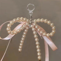 Perlen Schlüsselanhänger Schleife – Taschen-Charm mit Perlen & rosa Schleife Bild 4