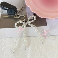 Perlen Schlüsselanhänger Schleife – Taschen-Charm mit Perlen & rosa Schleife Bild 5